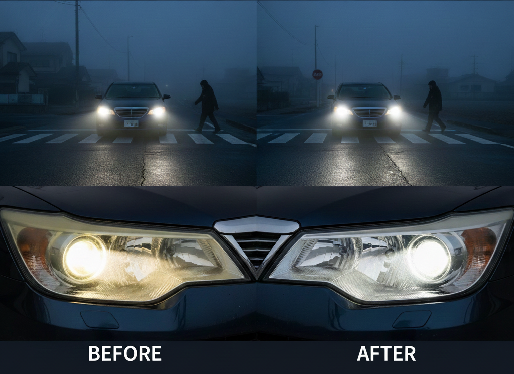 17時にはもう真っ暗！北九州の冬、ヘッドライトの「黄ばみ・曇り」を放置すると危険な理由とプロの復元術